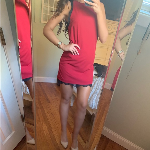 Forever 21 red mini dress with black lace - Picture 2 of 3